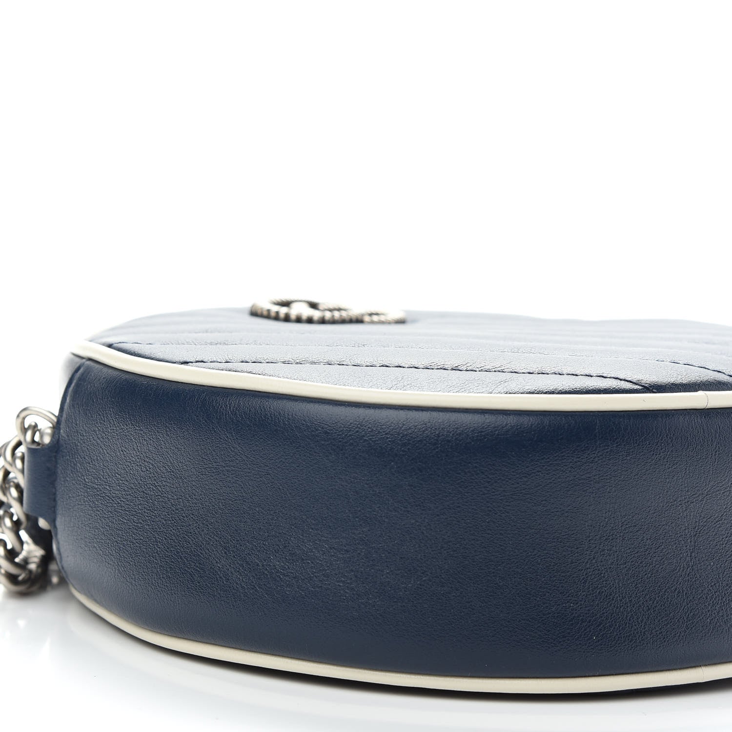 Gucci Azalea Calfskin Matelasse Diagonal Mini Torchon GG Marmont Round Shoulder Bag Blue Agata Mystic White 8 of 9