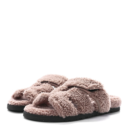 Hermes Woolskin Womens Chypre Sandals 38 Bois De Santal 3 of 8