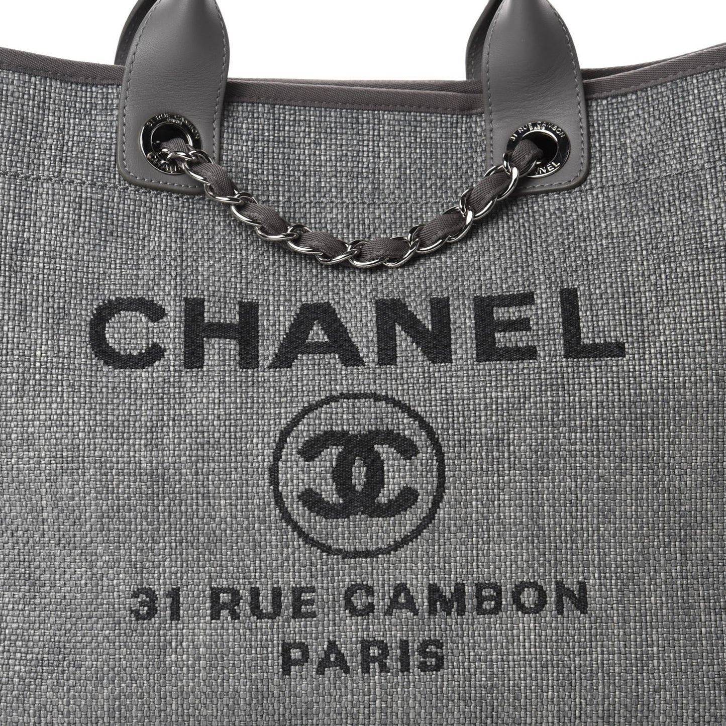 Woven Straw Raffia Medium Deauville Tote Grey