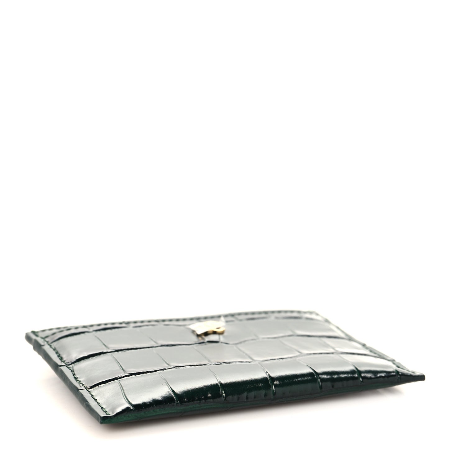 Calfskin Crocodile Embossed Crococo Card Holder Emerald