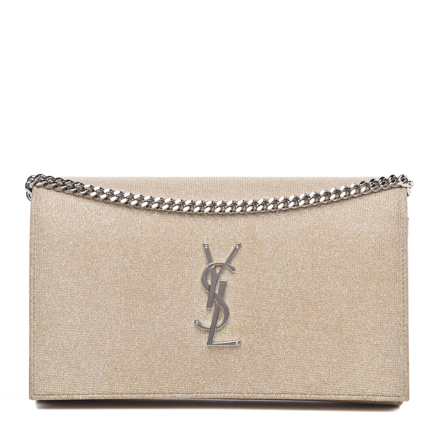 Metallic Sparkle Fabric Monogram Chain Wallet Platino