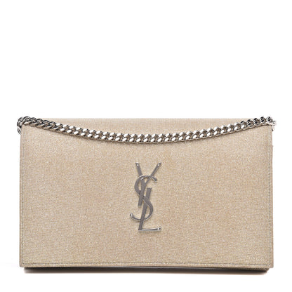 Saint Laurent Metallic Sparkle Fabric Monogram Chain Wallet Platino 1 of 13
