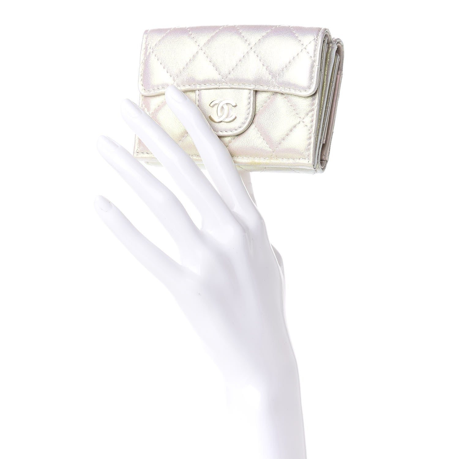 Chanel Iridescent Lambskin Quilted Double Flap Wallet Ivory 2 of 8