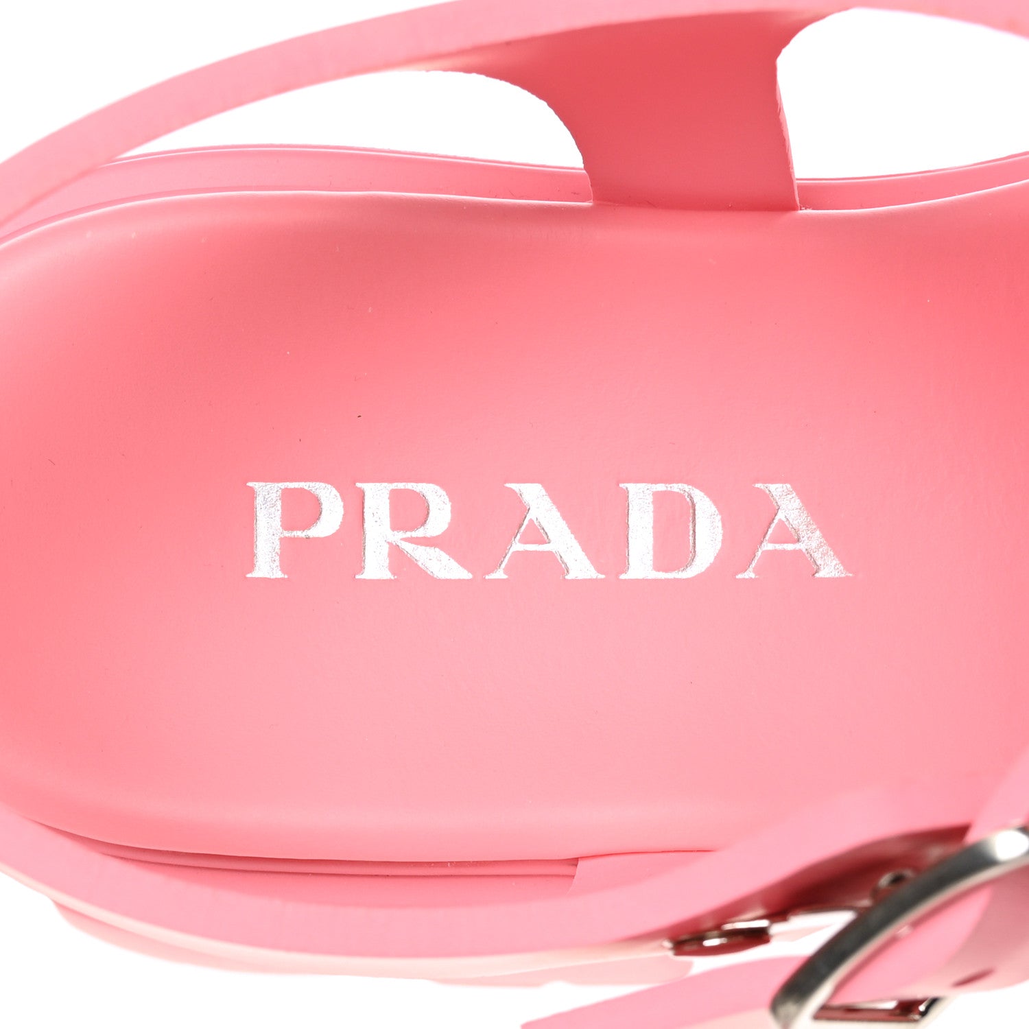 Prada Foam Rubber Metal Triangle Logo Monolith 55mm Cage Sandals 41 Begonia 7 of 8