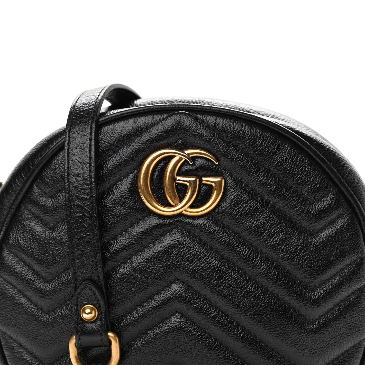Gucci Azalea Calfskin Matelasse Heart Mini GG Marmont Round Shoulder Bag Black 7 of 10