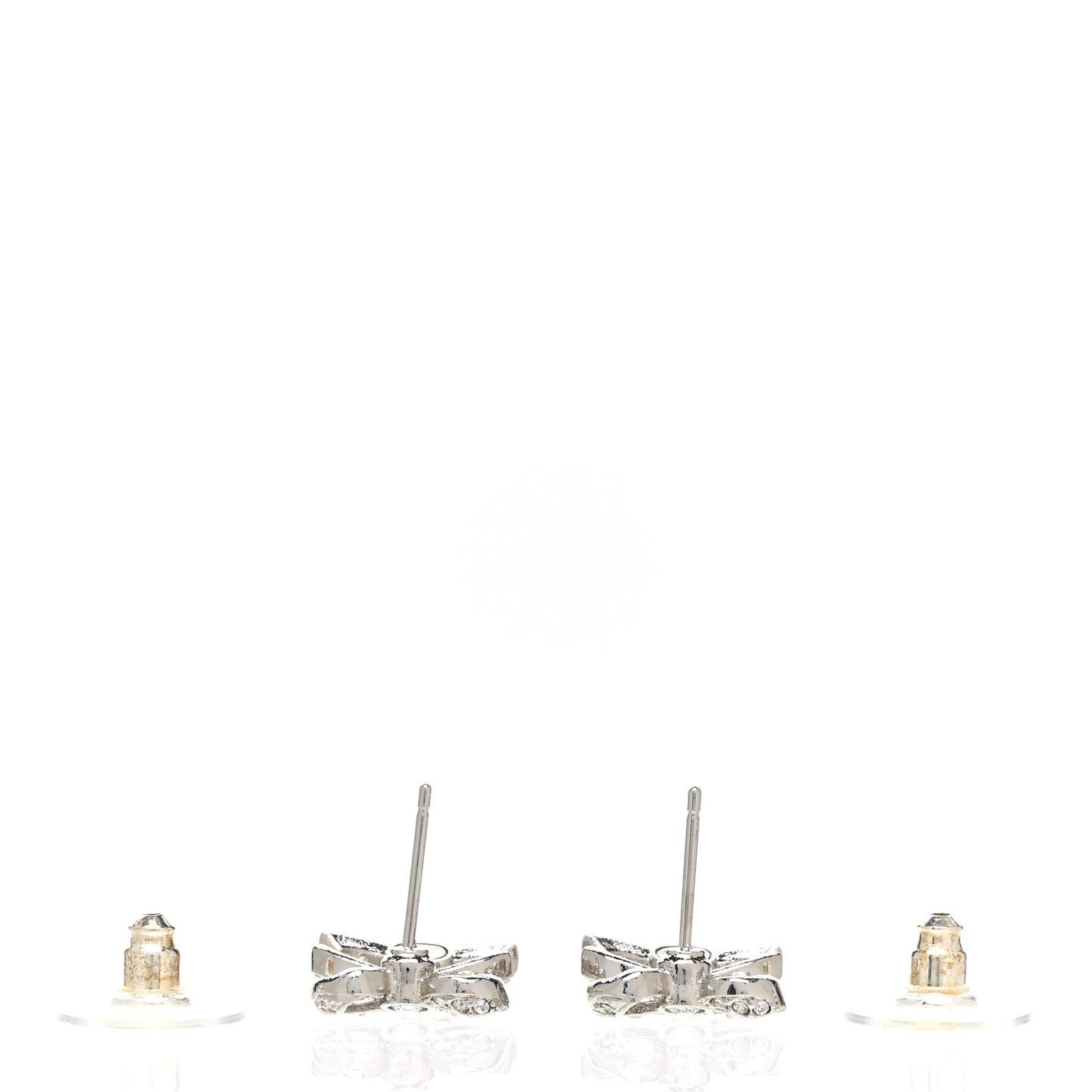 Crystal CC Bow Dangle Earrings Silver