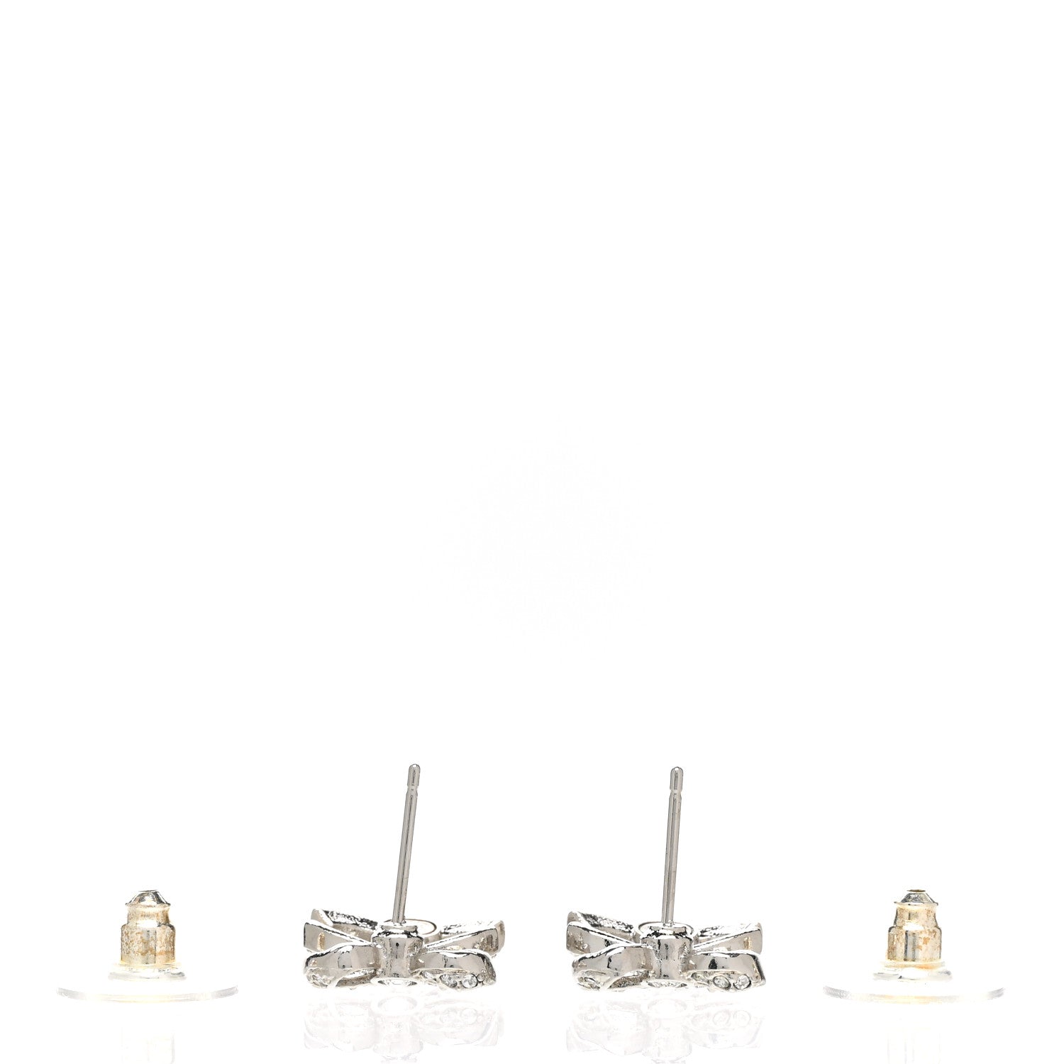 Chanel Crystal CC Bow Dangle Earrings Silver 3 of 5