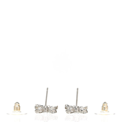 Chanel Crystal CC Bow Dangle Earrings Silver 3 of 5