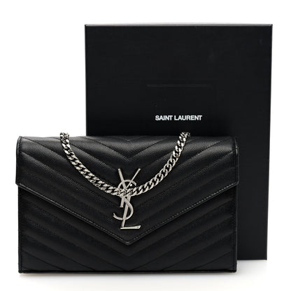 Saint Laurent Grain De Poudre Matelasse Chevron Monogram Chain Wallet Black 10 of 10