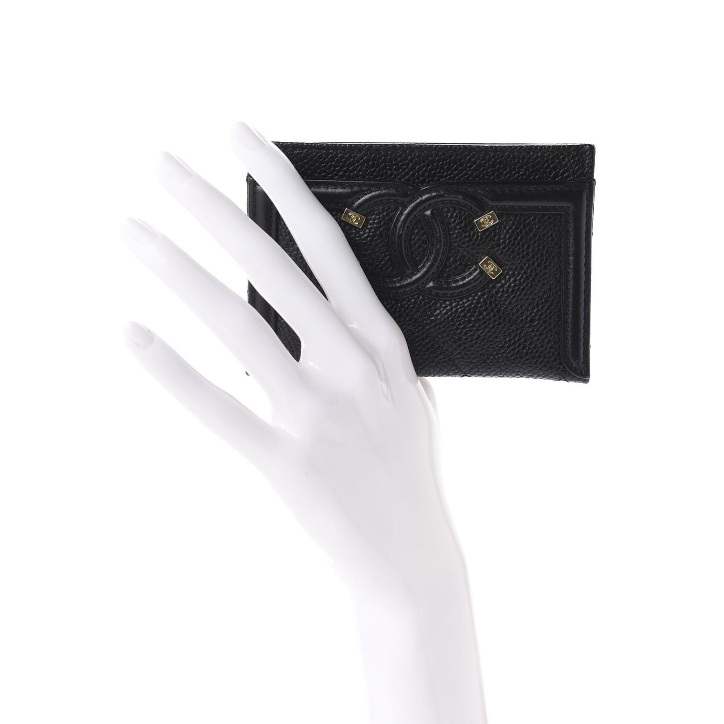 Caviar Quilted Filigree Card Holder Black