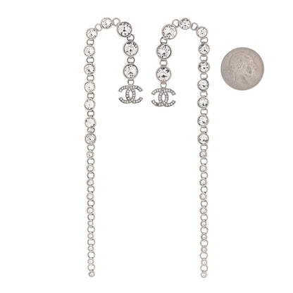 Chanel Crystal CC Long Drop Earrings Silver 2 of 6