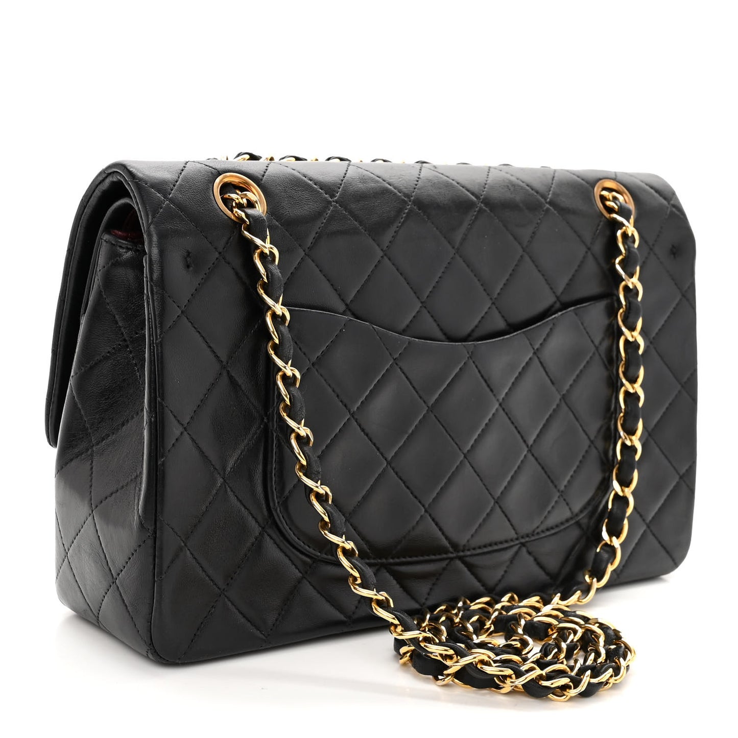 Lambskin Quilted Medium Double Flap Black