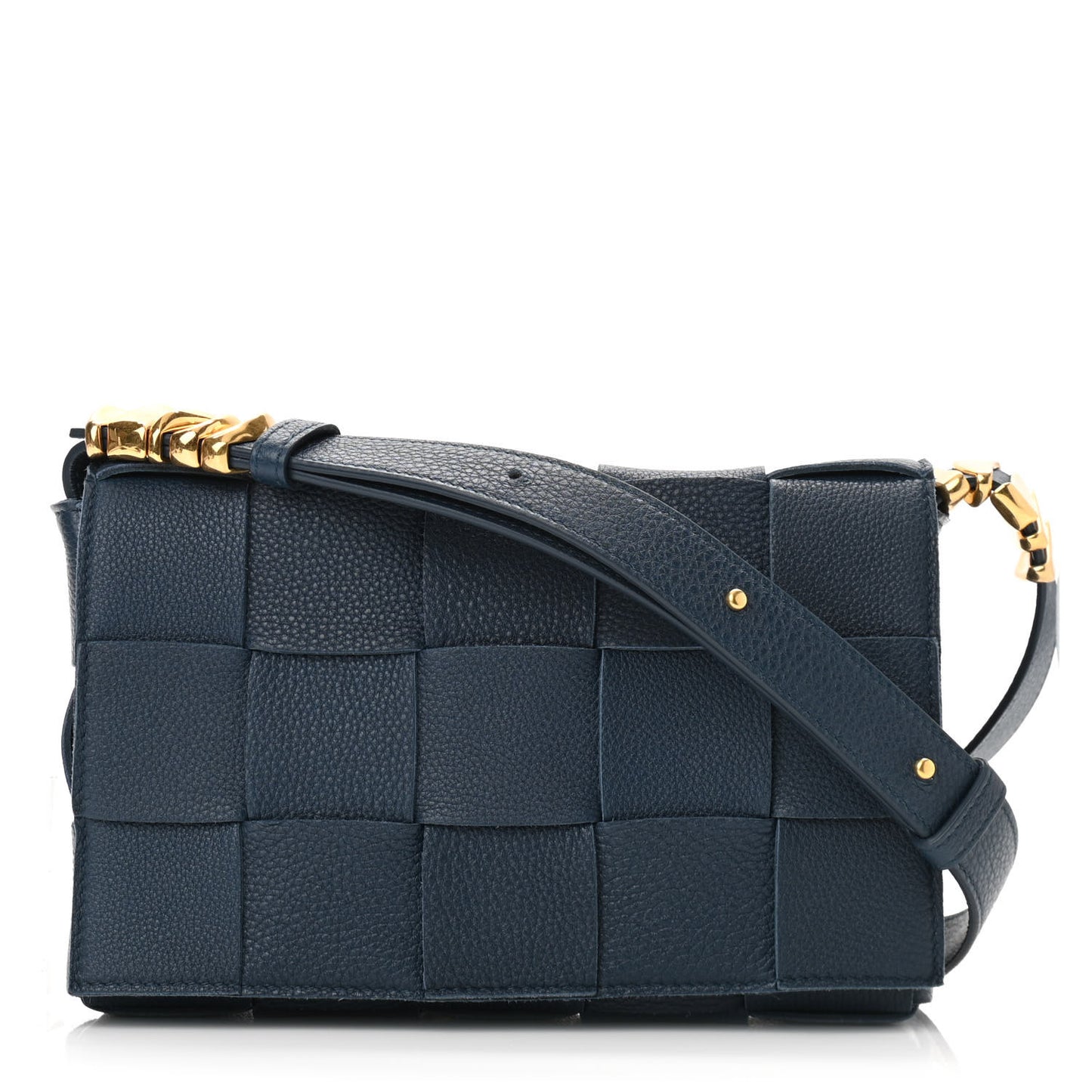 Grained Calfskin Maxi Intrecciato Cassette Crossbody Bag Deep Blue