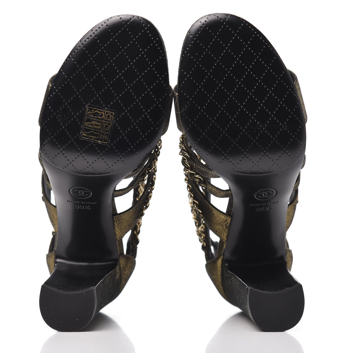 Chanel Metallic Fabric Gladiator Chain Sandals 39.5 Black Gold 5 of 8