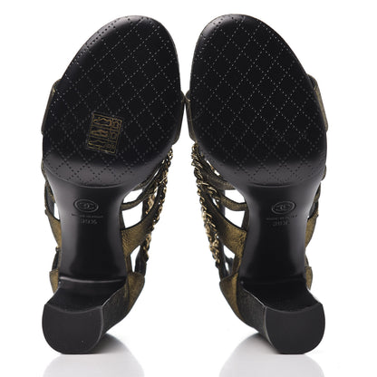 Chanel Metallic Fabric Gladiator Chain Sandals 39.5 Black Gold 5 of 8