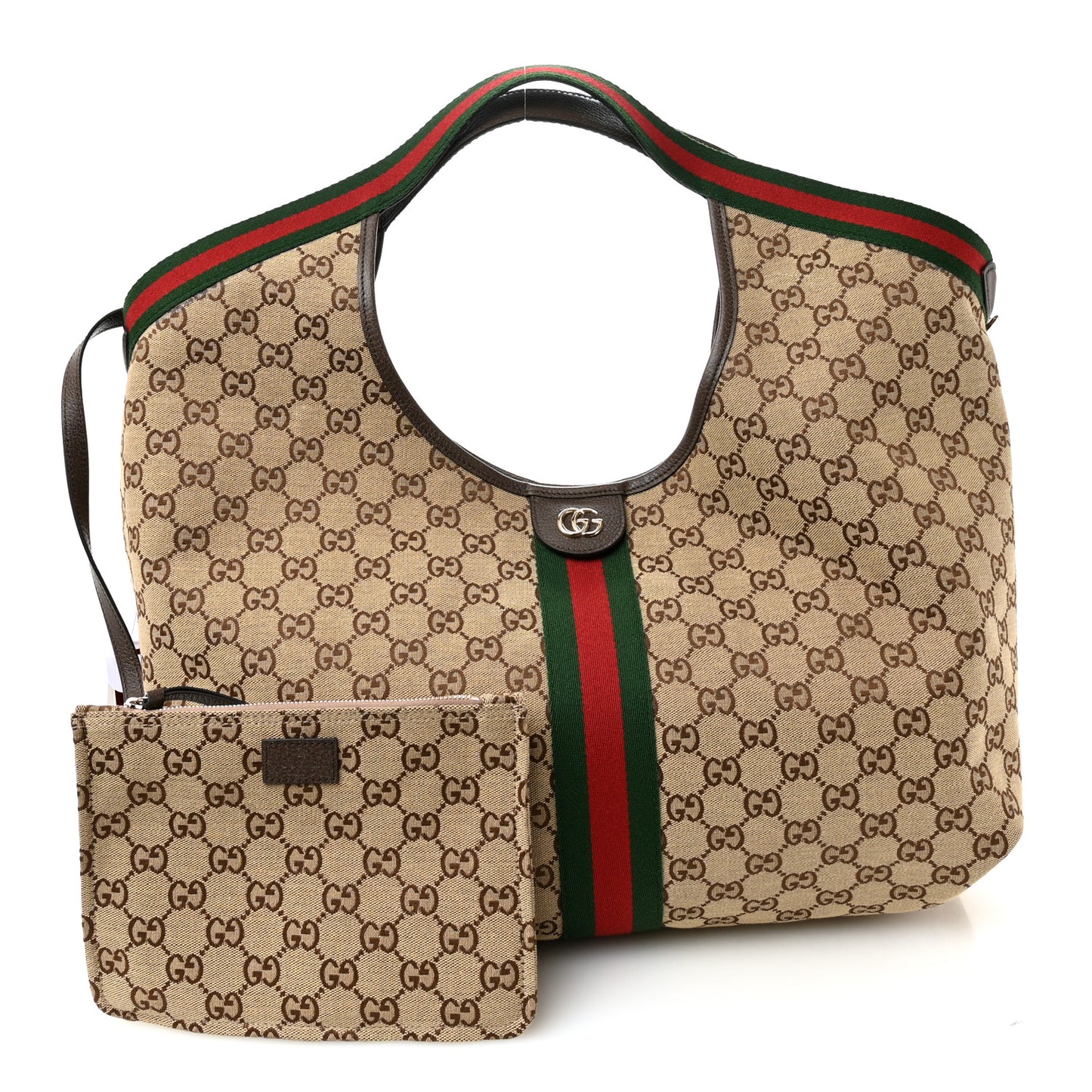 GG Monogram Web Large Giglio Tote Bag Beige Dark Brown