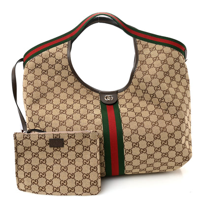 Gucci GG Monogram Web Large Giglio Tote Bag Beige Dark Brown 3 of 13