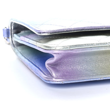 Chanel Gradient Metallic Calfskin Quilted Wallet On Chain WOC Silver Blue Yellow Purple 8 of 10