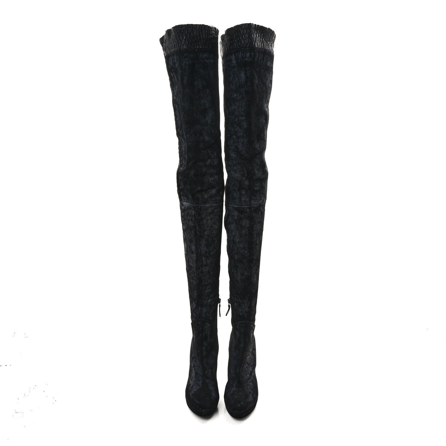 Chanel Lambskin Suede Ruched High Boots 38 Black 2 of 6