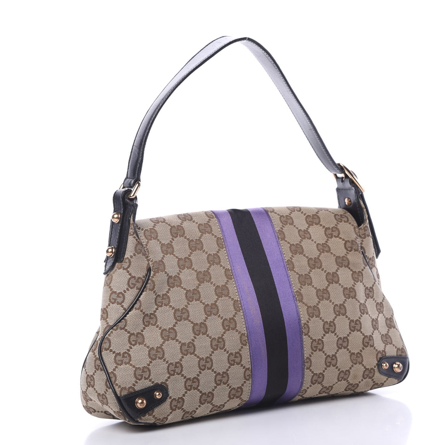 Monogram Horsebit Web Flap Bag Brown Purple