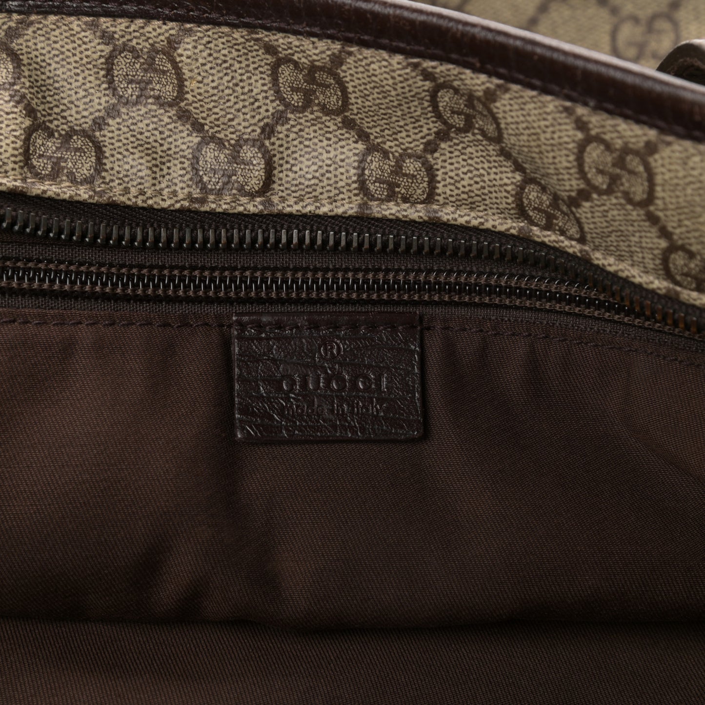 GG Plus Monogram Medium Zippered Shopping Tote Dark Brown