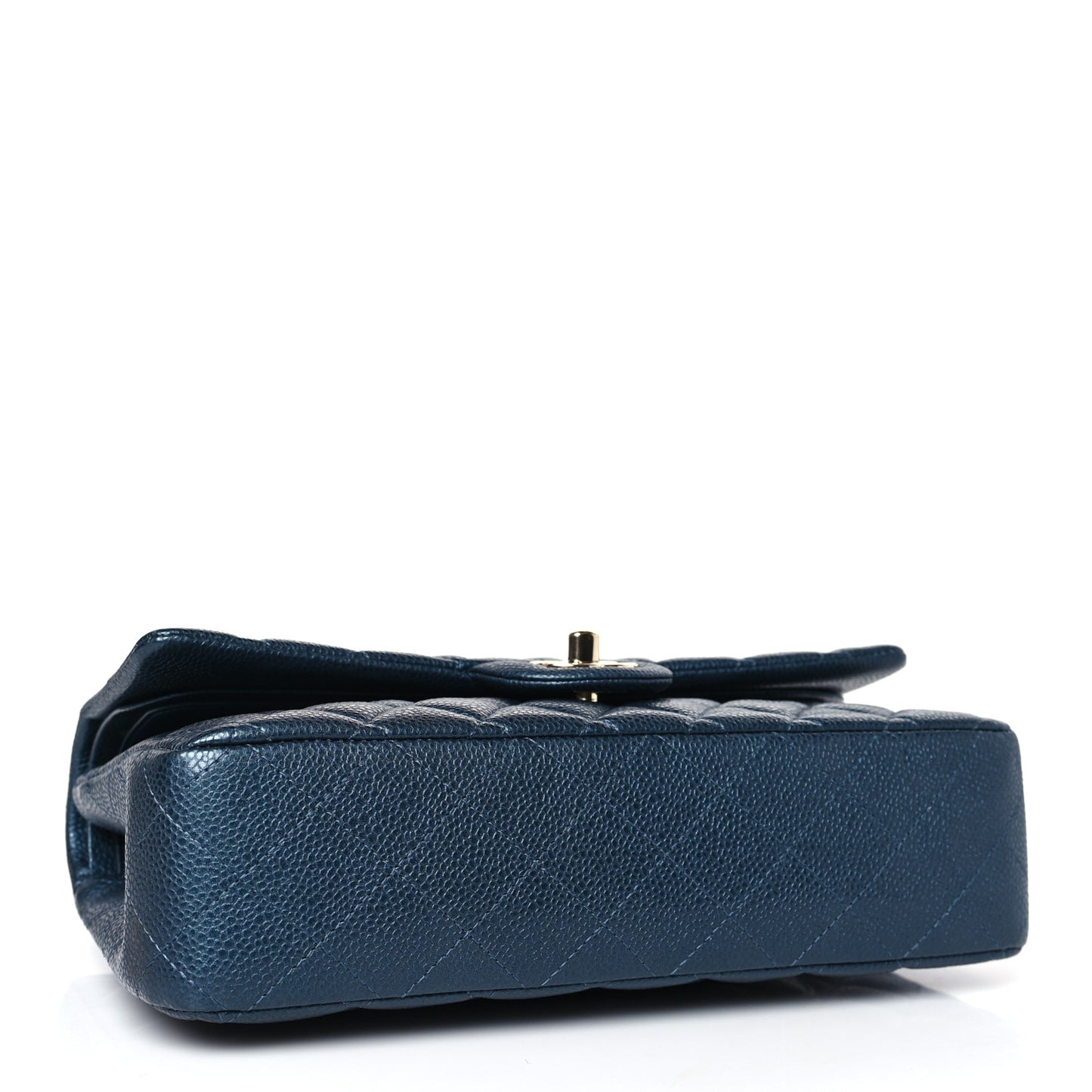 Iridescent Caviar Quilted Medium Double Flap Dark Blue