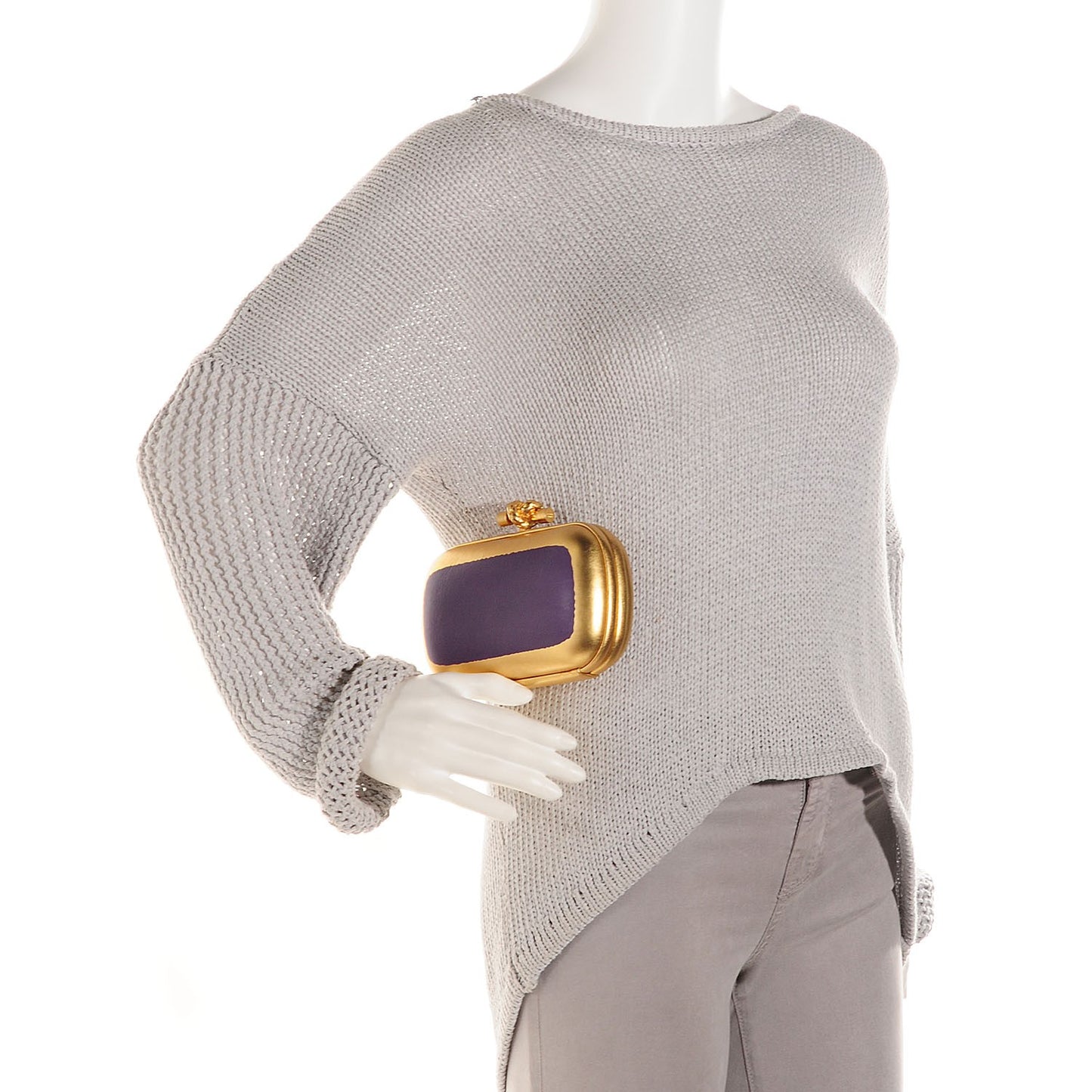Gilded Waxed Leather Knot Clutch Purple