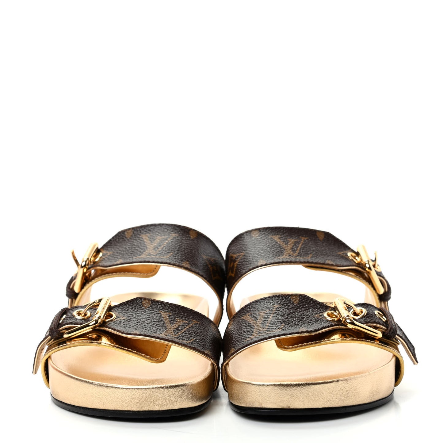 Patent Calfskin Monogram Bom Dia Mule Sandals 35 Gold