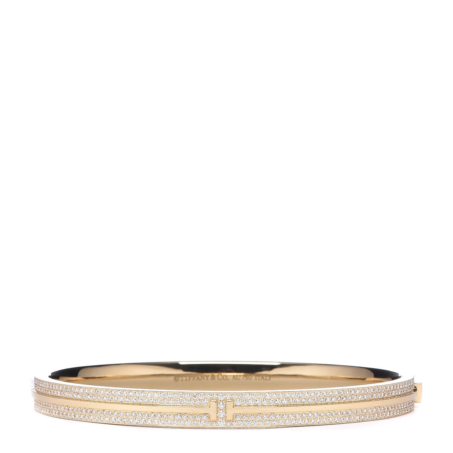 Tiffany 18K Yellow Gold Diamond T Hinged Pave Bracelet 1 of 6