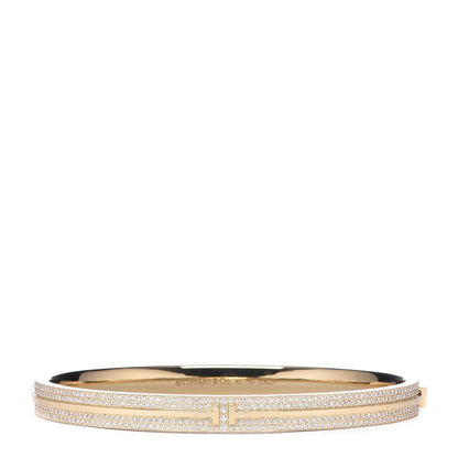 Tiffany 18K Yellow Gold Diamond T Hinged Pave Bracelet 1 of 6