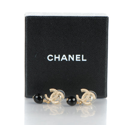 Chanel CC Bead Drop Earrings Gold Black 5 of 5