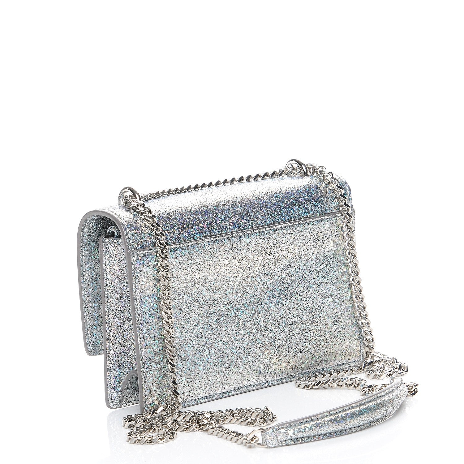 Saint Laurent Metallic Crackled Calfskin Monogram Sunset Chain Wallet Star Light 3 of 9