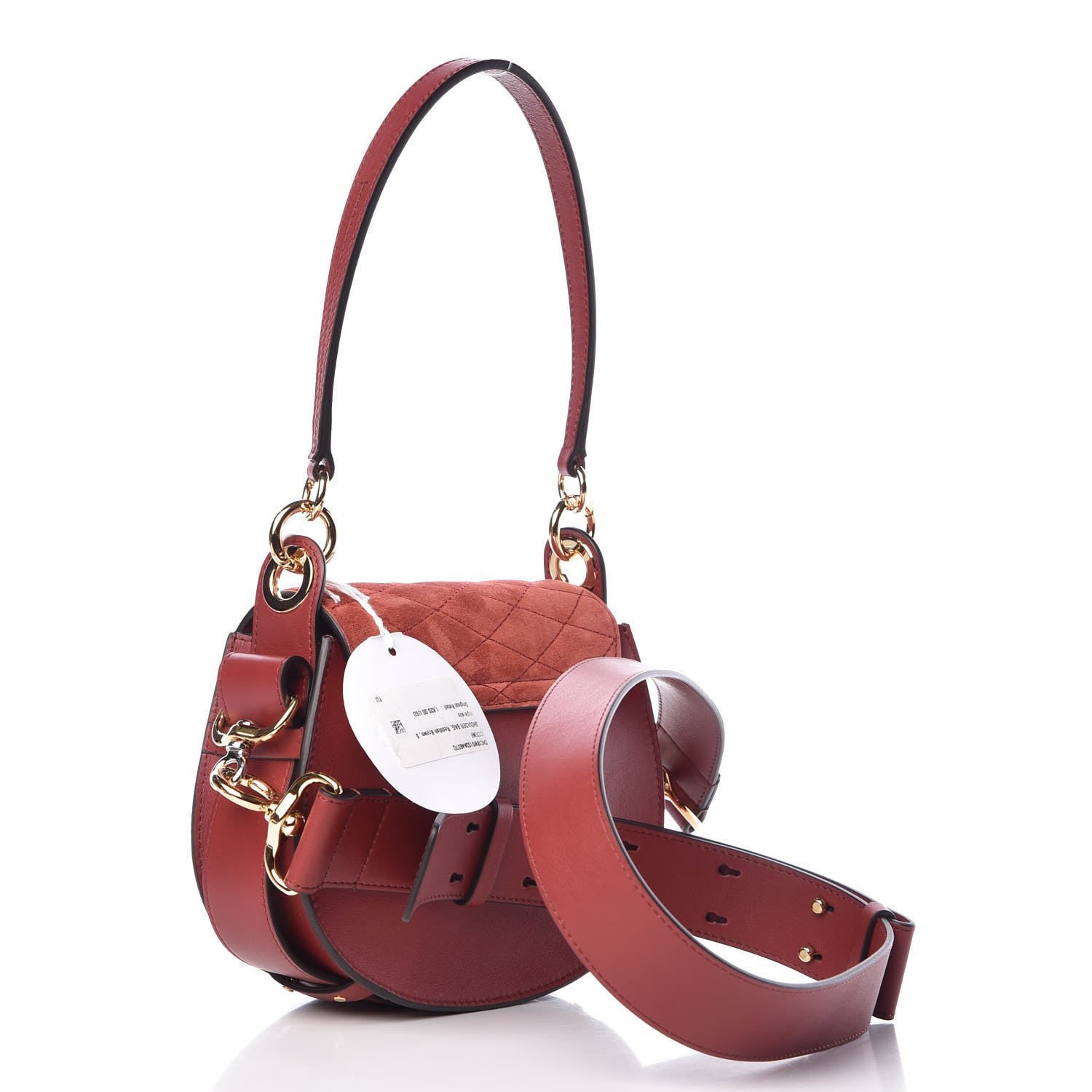 Chloe Suede Calfskin Quilted Embroidered Small Tess Bag Reddish Brown 4 of 7
