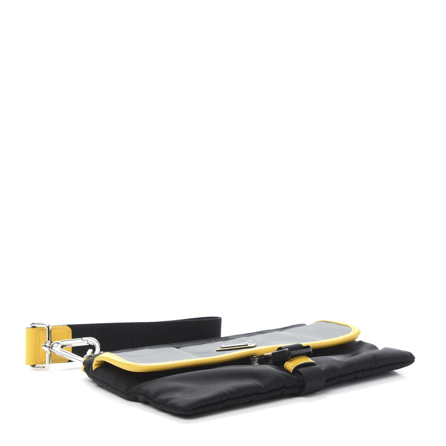 Prada Tessuto Nylon Saffiano Wristlet Pouch Black Grey Yellow 4 of 9