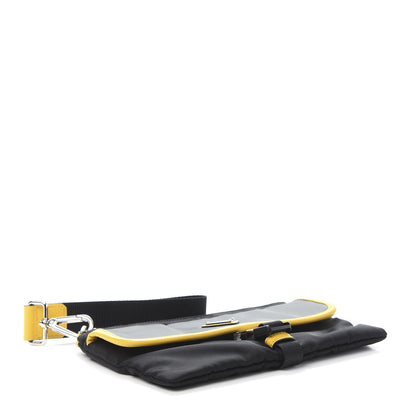 Prada Tessuto Nylon Saffiano Wristlet Pouch Black Grey Yellow 4 of 9