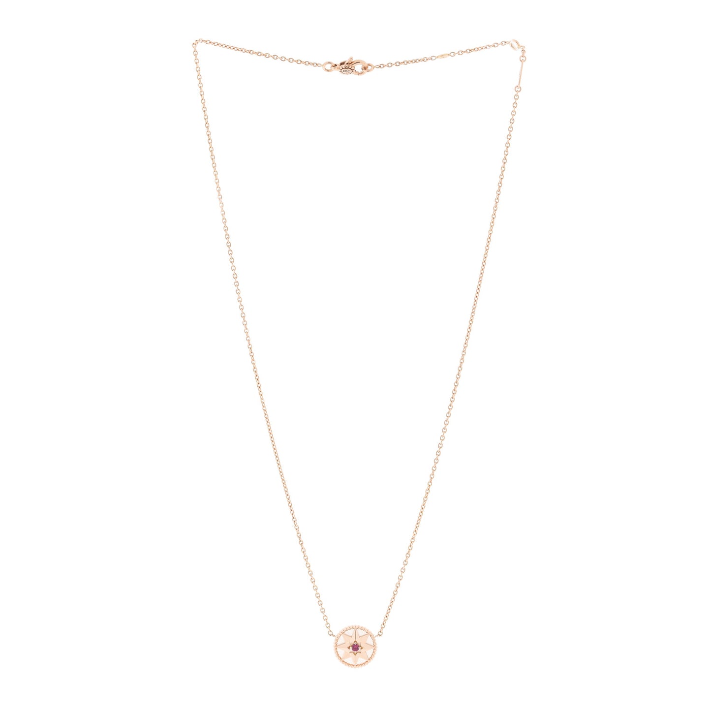 18K Rose Gold Ruby Mother of Pearl Rose Des Vents Necklace