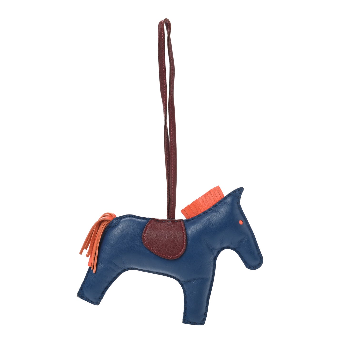 Milo Lambskin Grigri Rodeo Horse Bag Charm GM Bleu de Malte Rouge H Orange Poppy