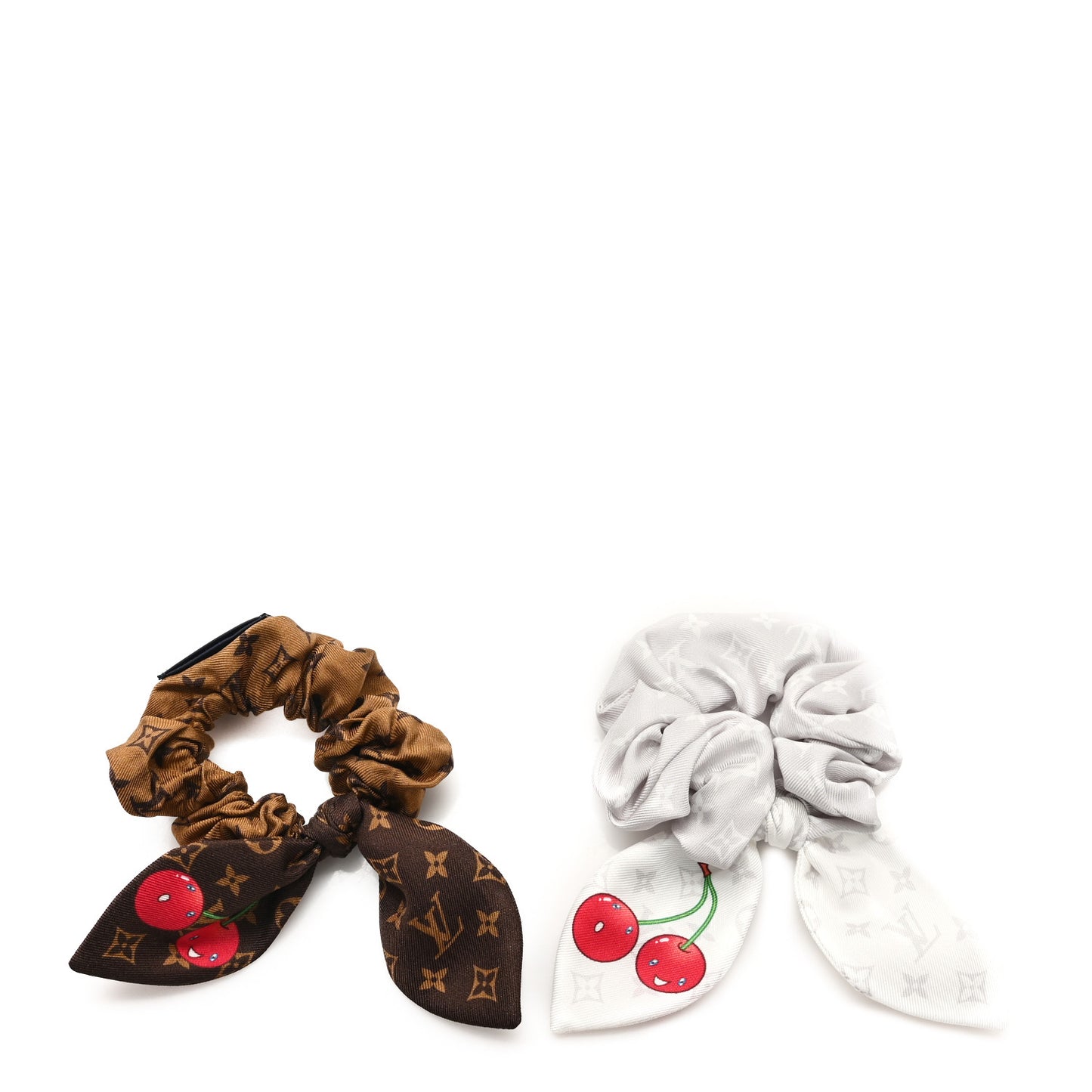 LV X TM Monogram Cerises Silk Scrunchies Set White Brown