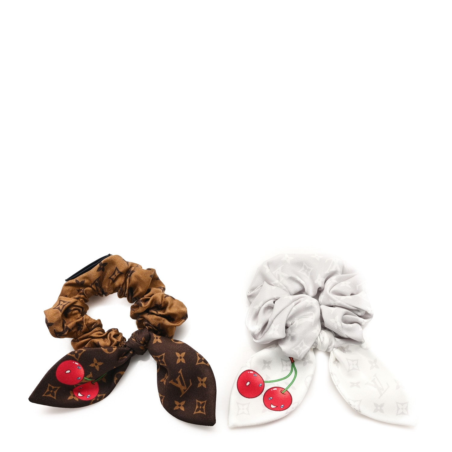 Louis Vuitton LV X TM Monogram Cerises Silk Scrunchies Set White Brown 1 of 4