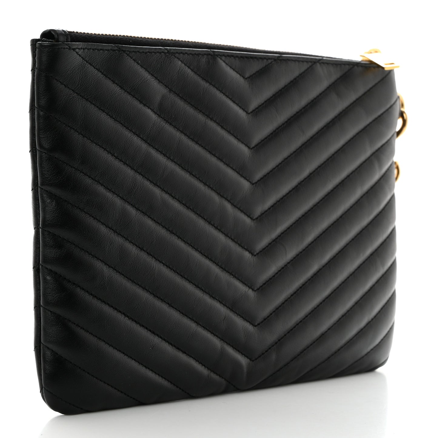 Calfskin Matelasse Chevron Monogram A5 Wristlet Black