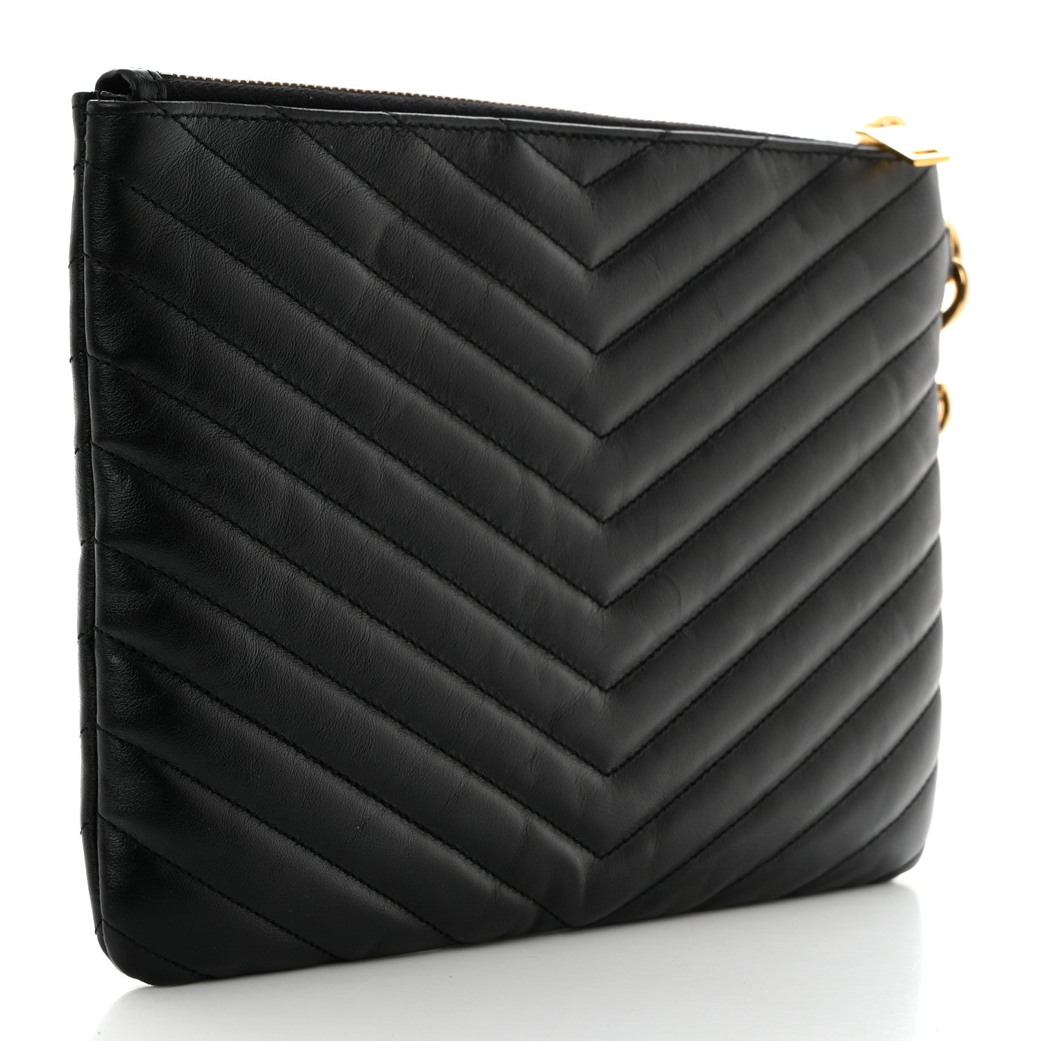 Saint Laurent Calfskin Matelasse Chevron Monogram A5 Wristlet Black 3 of 7