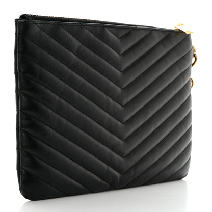 Saint Laurent Calfskin Matelasse Chevron Monogram A5 Wristlet Black 3 of 7