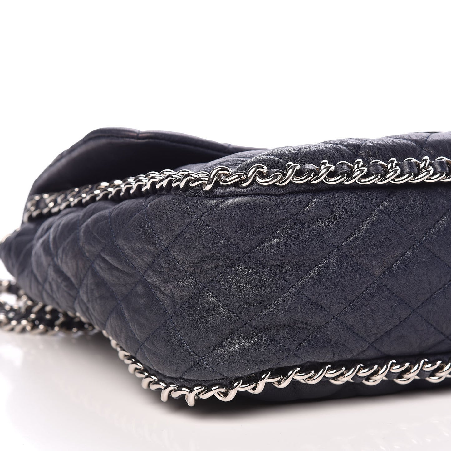 Washed Lambskin Quilted Chain Around Maxi Flap Dark Navy Blue