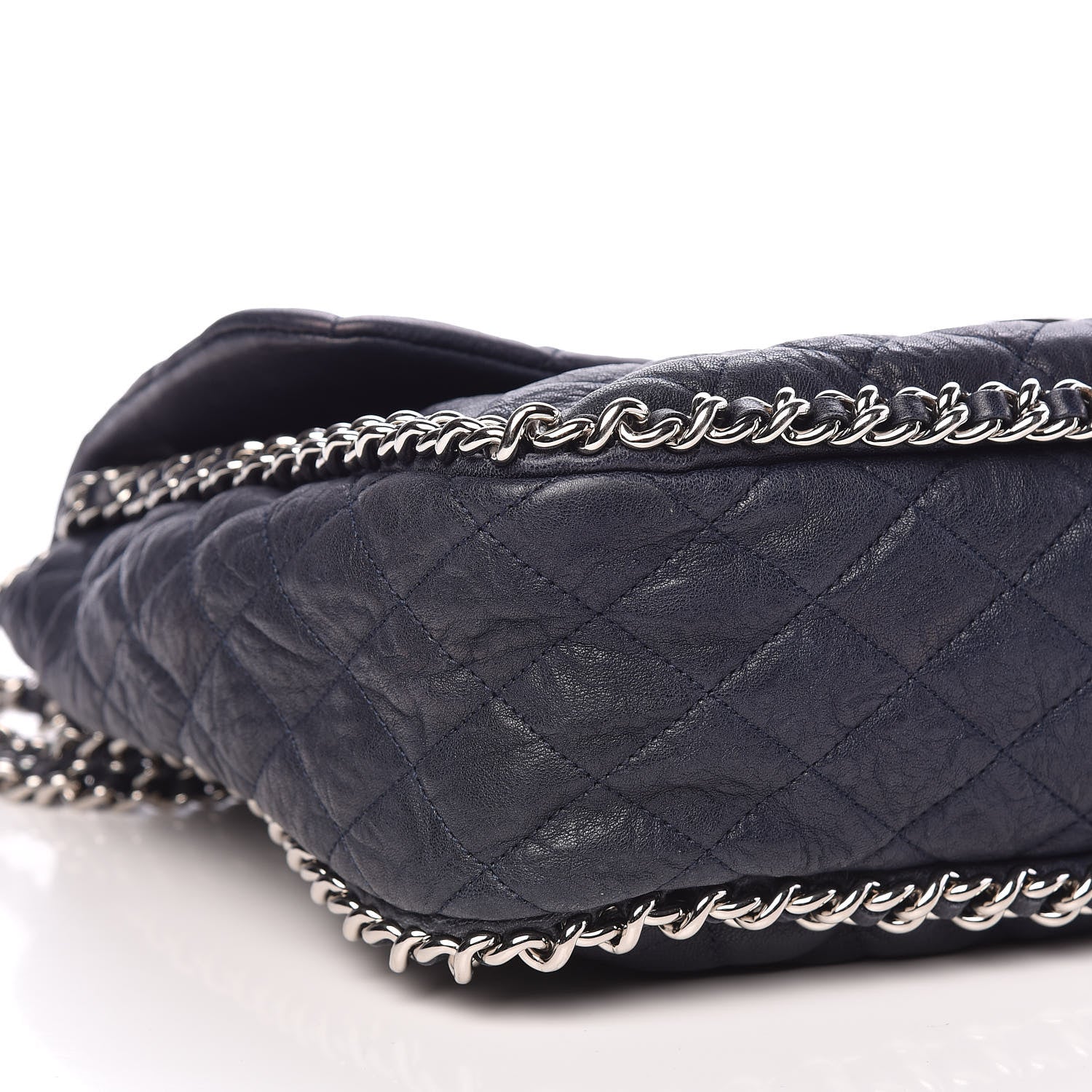 Chanel Washed Lambskin Quilted Chain Around Maxi Flap Dark Navy Blue 6 of 13