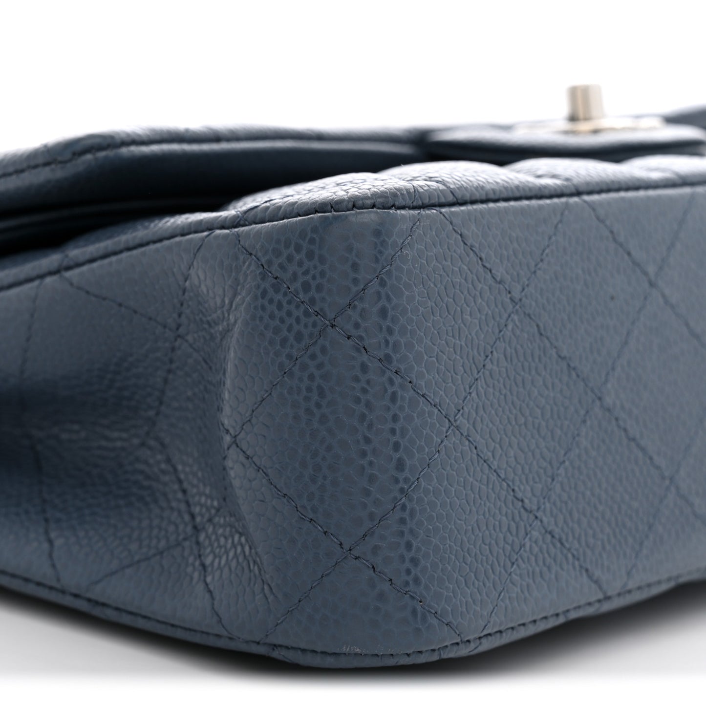 Caviar Quilted Medium Double Flap Blue