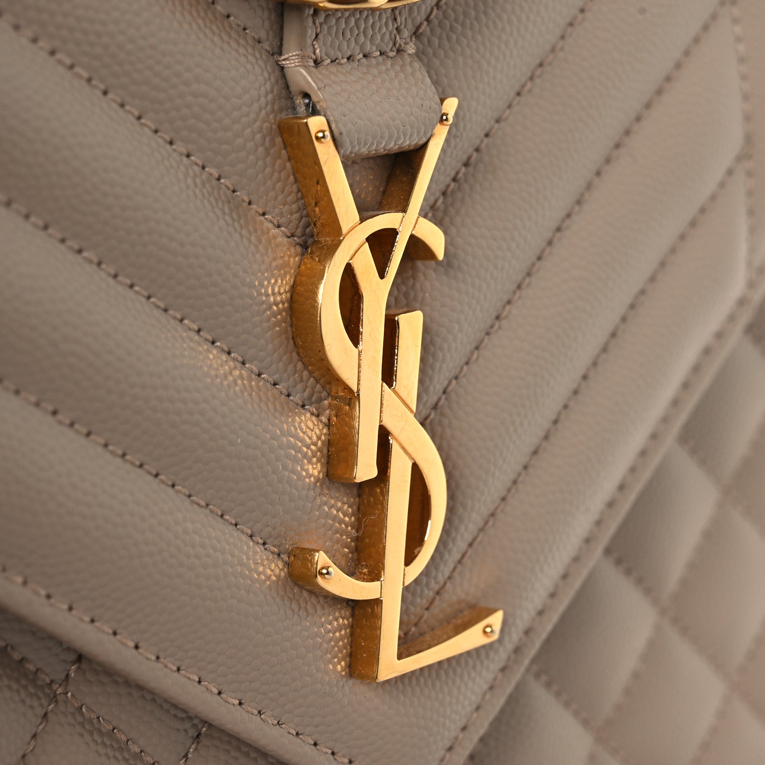 Saint Laurent Grain De Poudre Textured Mixed Matelasse Medium Triquilt Monogram Satchel Dark Beige 10 of 13