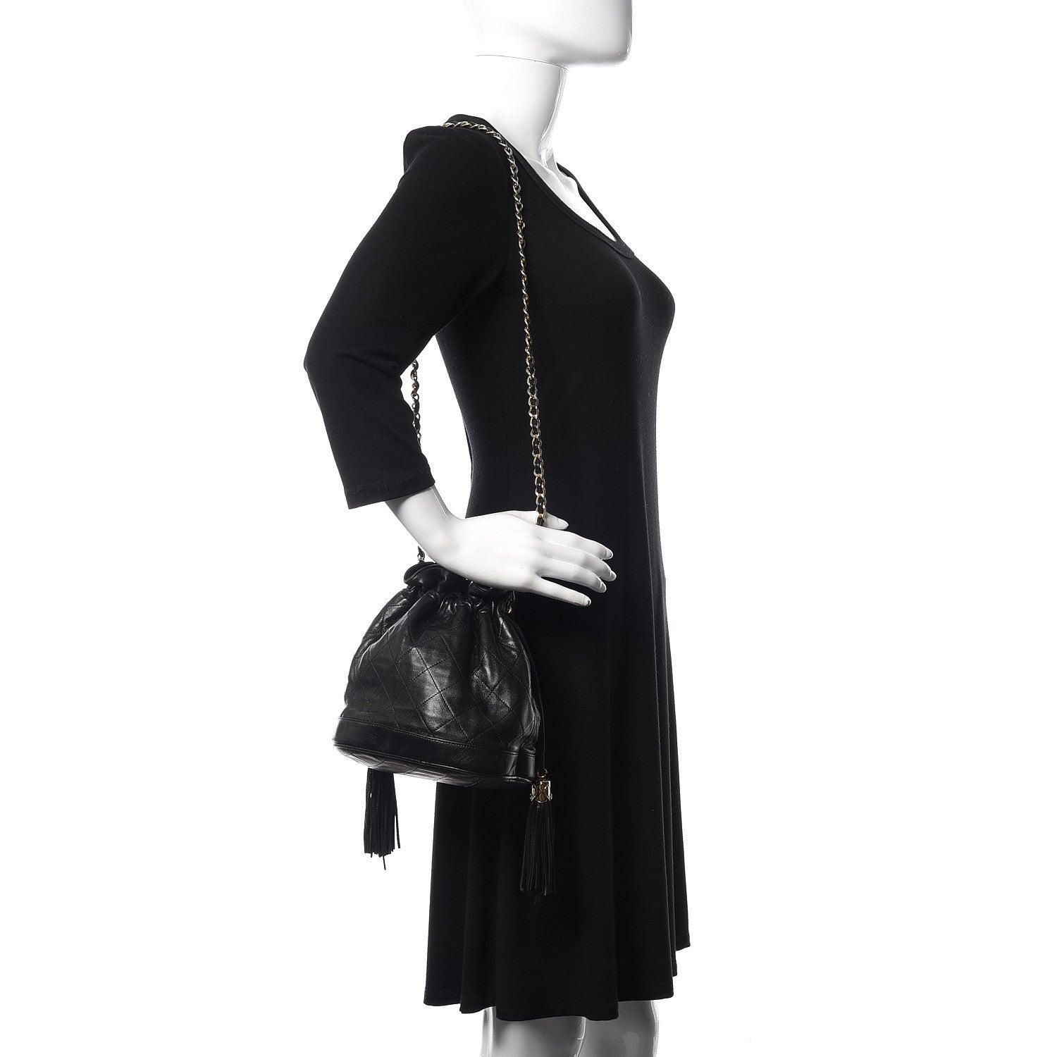 Chanel Lambskin Stitched Tassel Drawstring Pouch Black 2 of 10