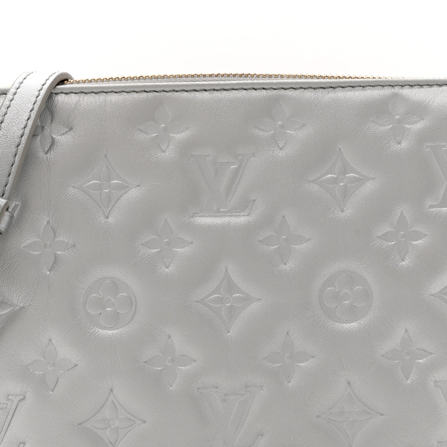 Metallic Lambskin Embossed Monogram Coussin BB Silver