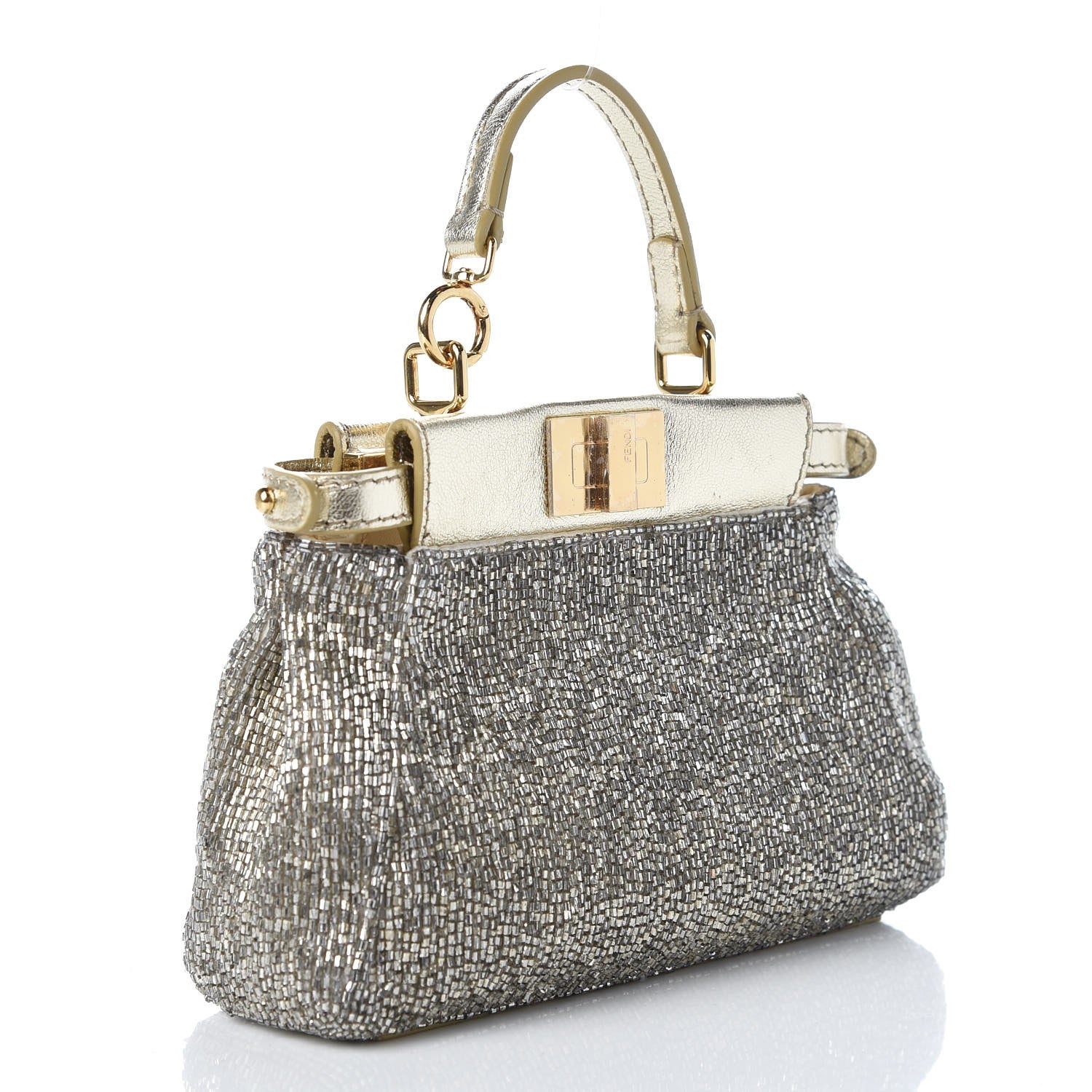 Fendi Laminated Goatskin Beaded Micro Peekaboo Iconic Satchel Oro Chiaro Platino 3 of 7