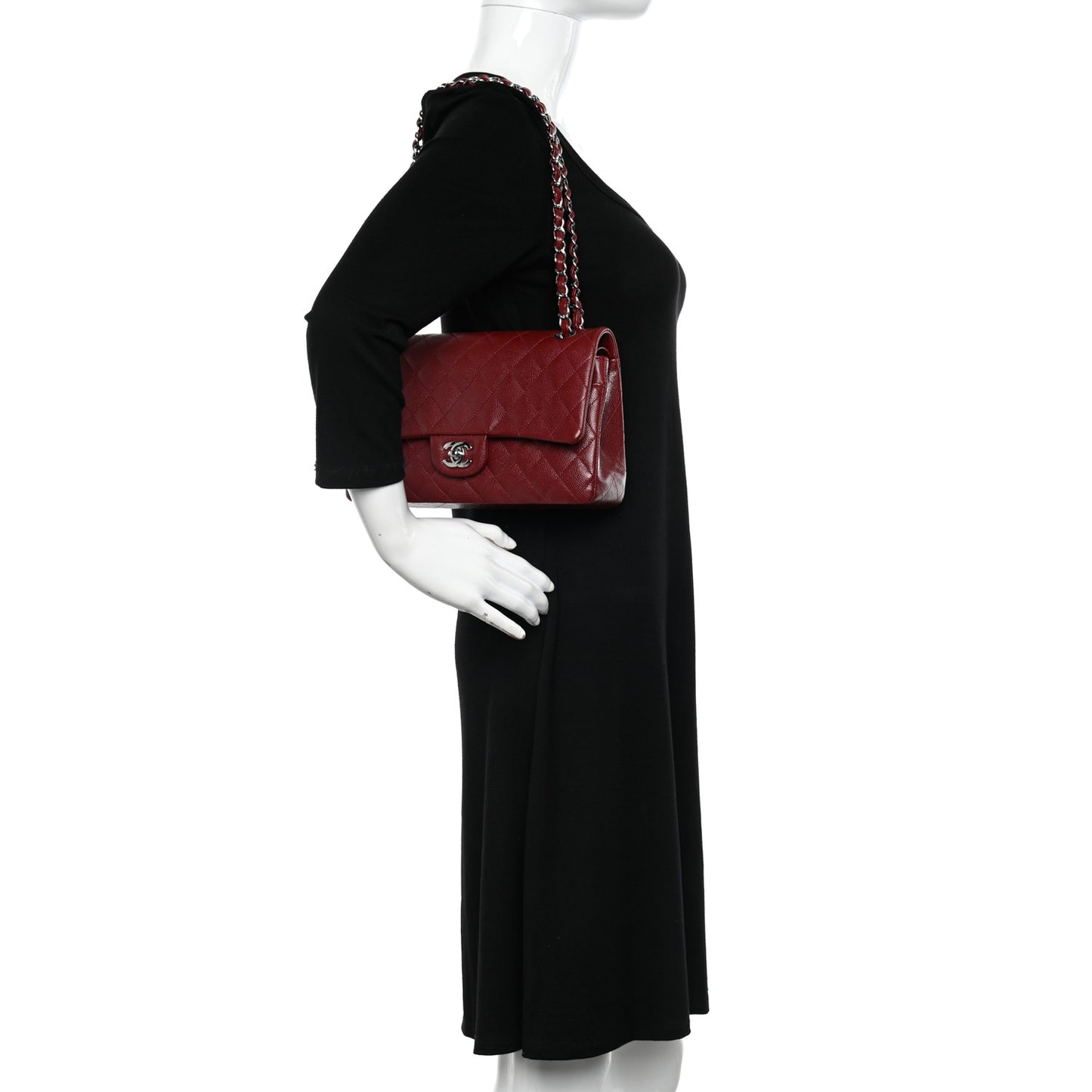 Caviar Quilted Medium Double Flap Burgundy